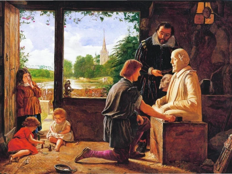 1830-Henry Wallis - Gerard Johnson scolpisce William Shakespeare